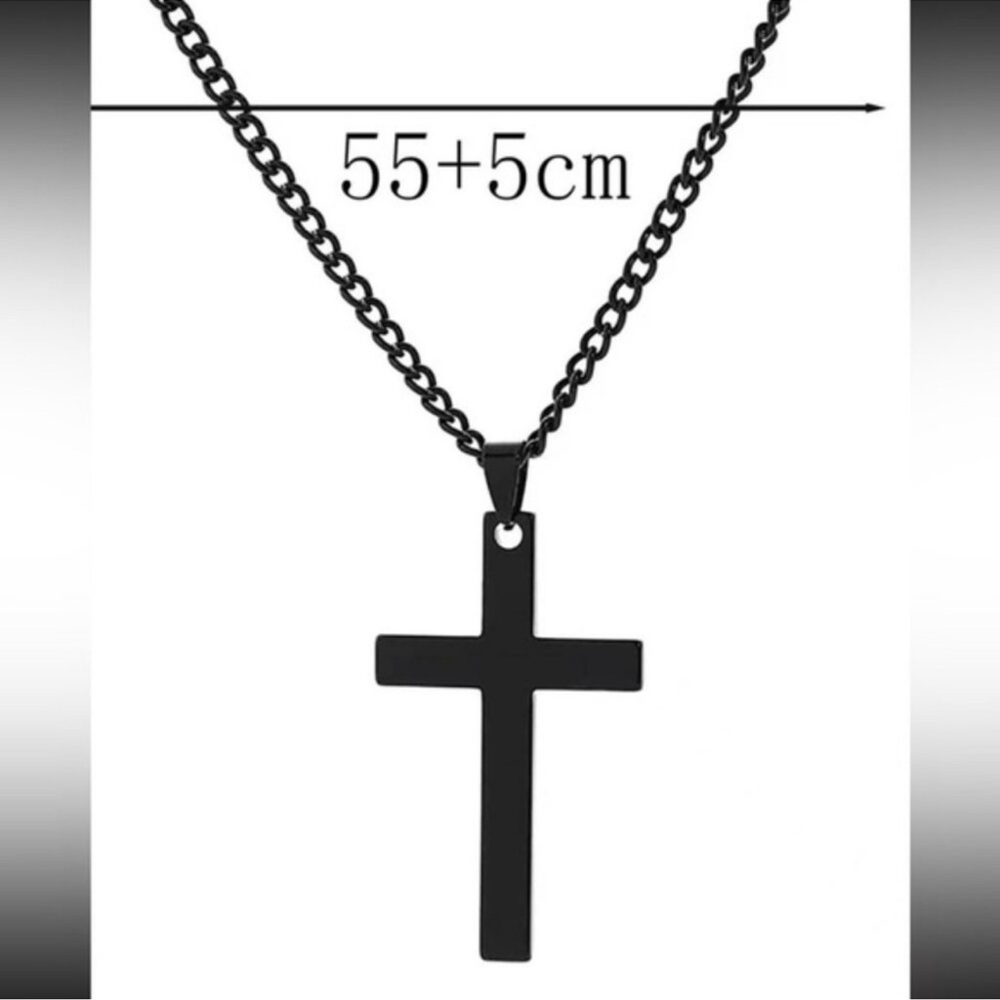 Men Black Cross Charm Necklace - Picture 3 of 3